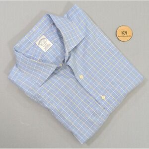 Brooks Brothers Mens Regent Fit 17-35 Blue Yellow Check Non-Iron Supima Cotton